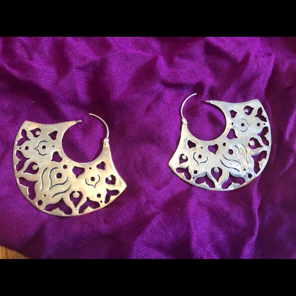Sterling Silver Bohemian Tribal Fan Earrings - Picture 2 of 6